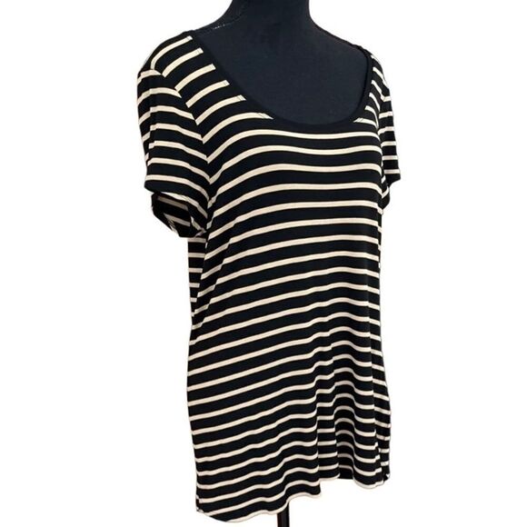 NWT MAX STUDIO black/tan striped scoop neck modal/spandex tee shirt , size XL. - Picture 4 of 6